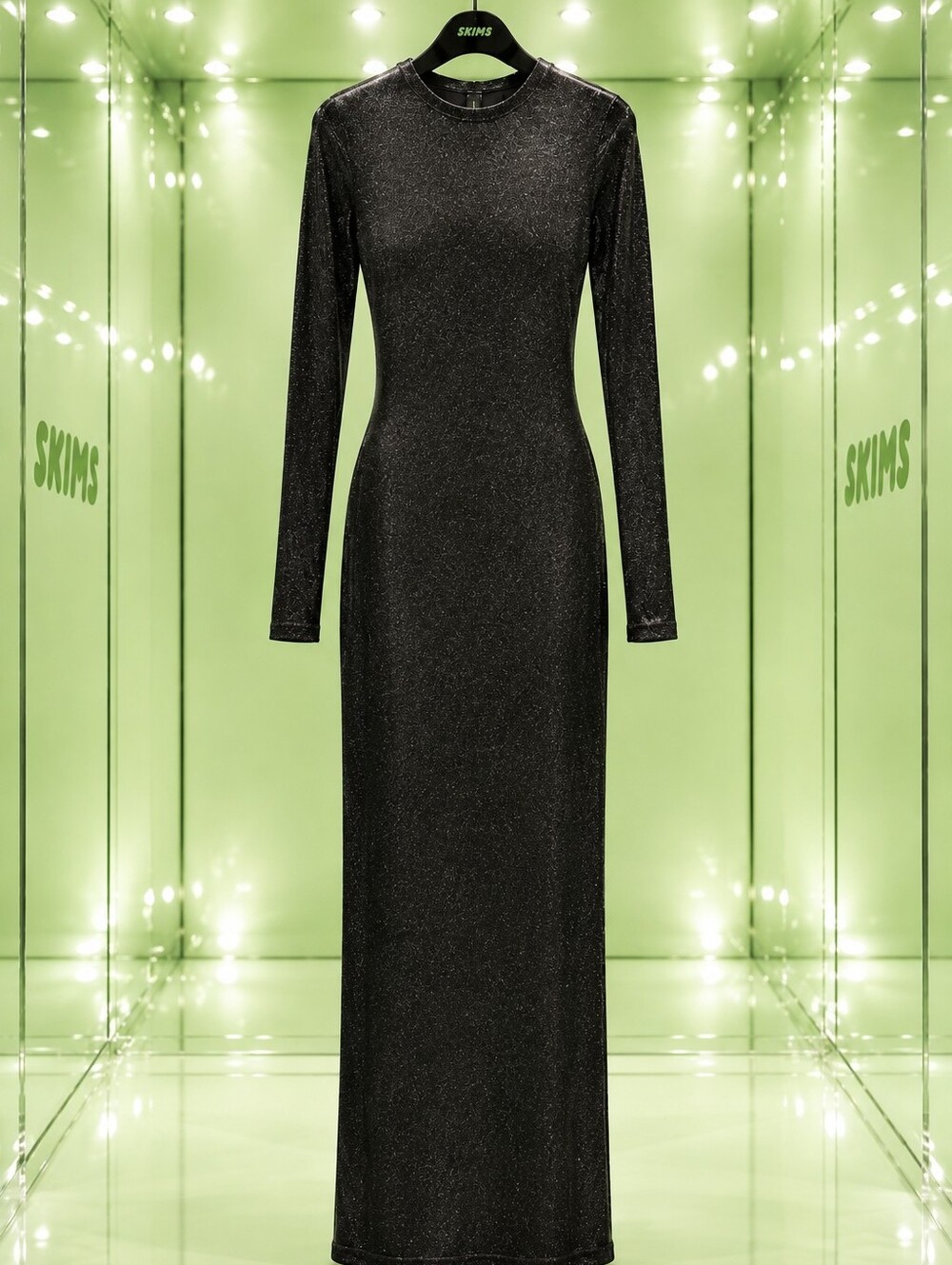 SKIMS Foil Knit Maxi Dress – Black – Size Small